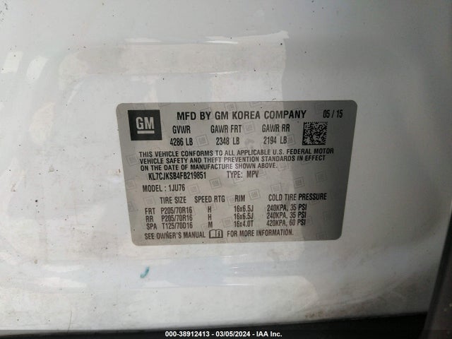 Chevrolet Trax 1ls 2015 KL7CJKSB4FB219851 Image 9