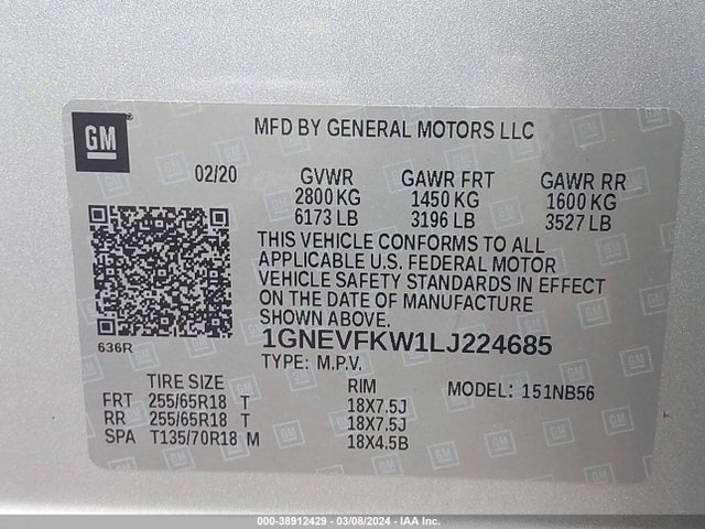 Chevrolet Traverse Awd Ls 2020 1GNEVFKW1LJ224685 Image 9