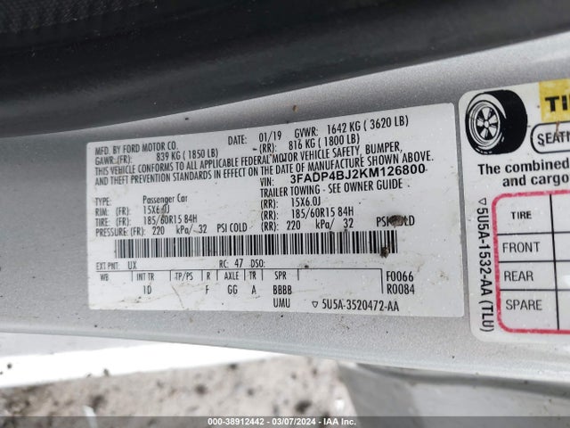 Ford FIESTA SE 2019 3FADP4BJ2KM126800 Image 9
