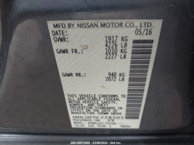 1N4AL3AP7GC228505 Nissan Altima 2.5/2.5 S/2.5 Sl/2.5 Sr/2.5 Sv