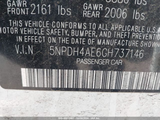 5NPDH4AE6GH737146 Hyundai ELANTRA SE