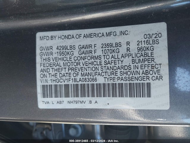 Honda ACCORD LX 2020 1HGCV1F18LA083066 Image 9