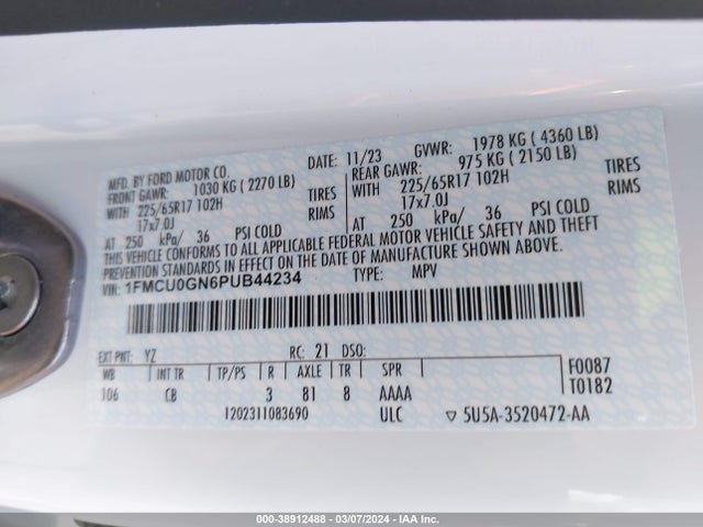 Ford Escape Active 2023 1FMCU0GN6PUB44234 Image 9