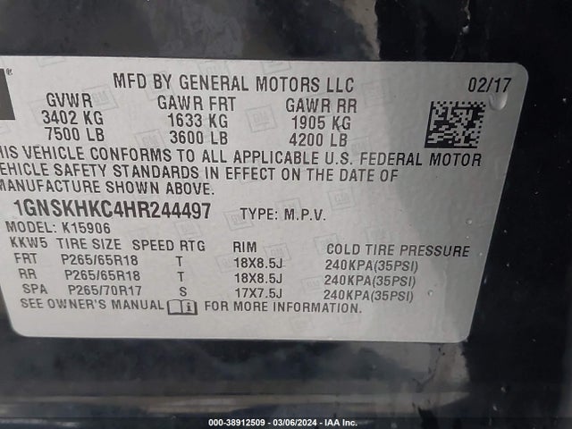 Chevrolet Suburban Lt 2017 1GNSKHKC4HR244497 Image 9