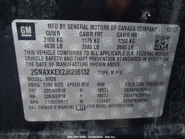 Chevrolet EQUINOX LT 2018 2GNAXKEX2J6206132 Image 9