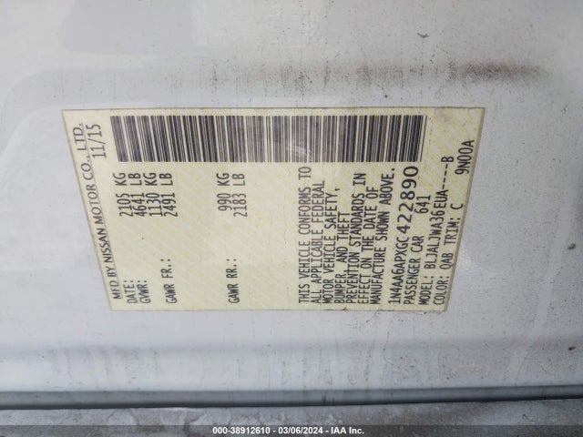 Nissan Maxima 3.5 Sv 2016 1N4AA6APXGC422890 Image 9
