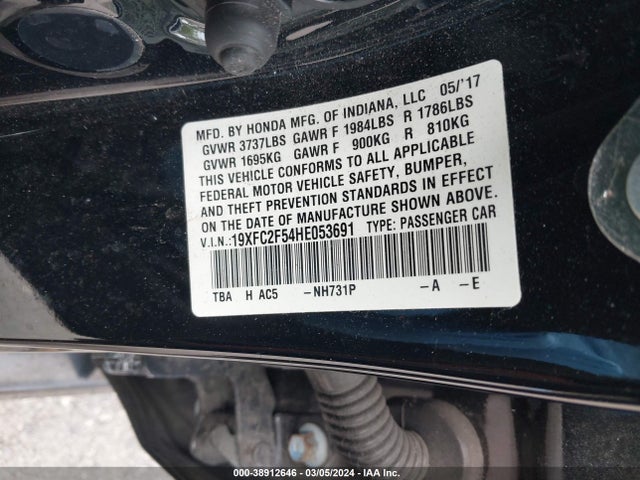 Honda Civic Lx 2017 19XFC2F54HE053691 Image 9