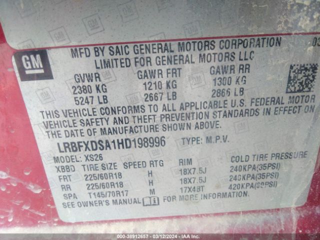 LRBFXDSA1HD198996 Buick Envision Essence