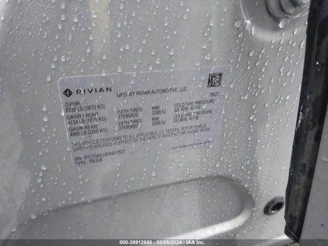 Rivian R1t Launch Edition 2022 7FCTGAAL9NN010537 Image 9