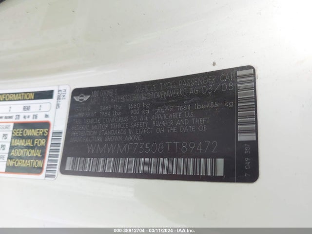 2008 MINI COOPER S WMWMF73508TT89472 Photo 8