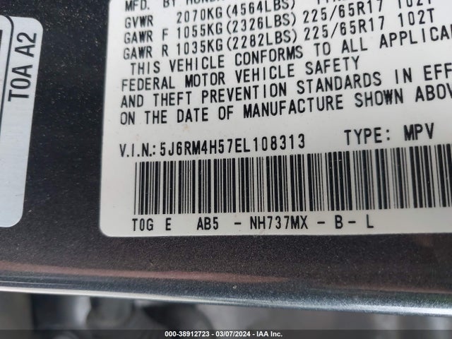 Honda CR-V EX 2014 5J6RM4H57EL108313 Image 9