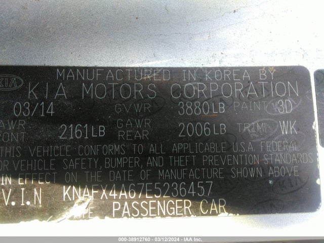 Продаж на аукціоні авто 2014 Kia Forte Lx, vin: KNAFX4A67E5236457, номер лоту: 38912760