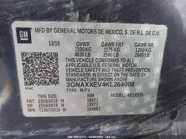 Chevrolet Equinox Premier 2019 3GNAXXEV4KL264008 Image 9