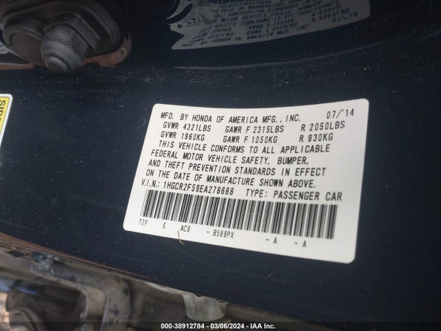 Honda Accord Sport 2014 1HGCR2F59EA278688 Image 9
