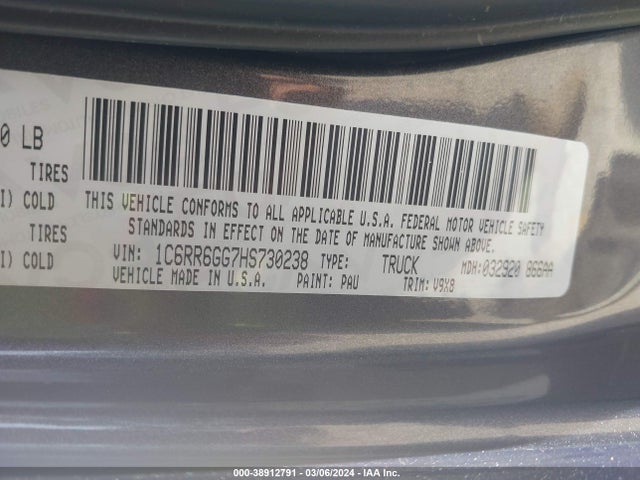1C6RR6GG7HS730238 RAM 1500 Slt Quad Cab 4x2 6'4 Box