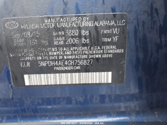 Hyundai ELANTRA SE 2016 5NPDH4AE4GH756827 Image 9