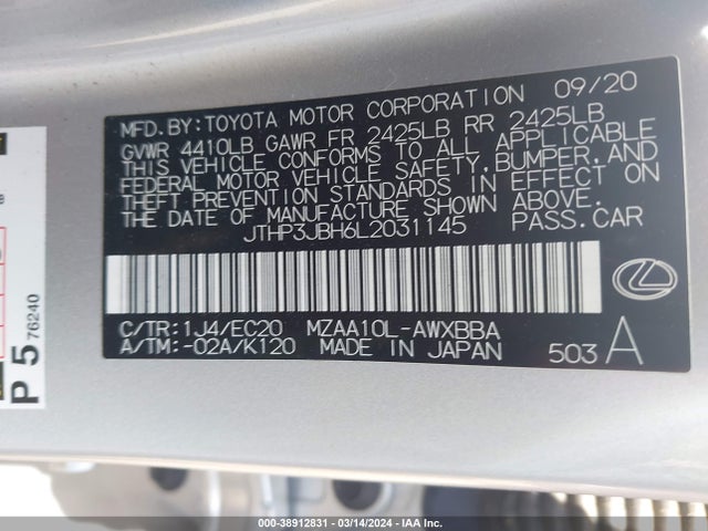JTHP3JBH6L2031145 Lexus UX 200