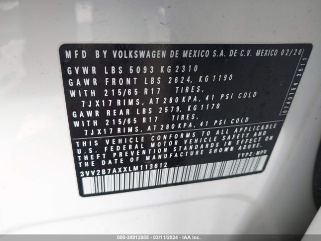 2020 VOLKSWAGEN TIGUAN 3VV2B7AXXLM113612 Photo 8