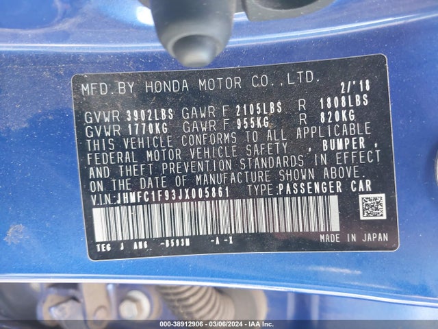 Honda Civic Touring 2018 JHMFC1F93JX005861 Image 9