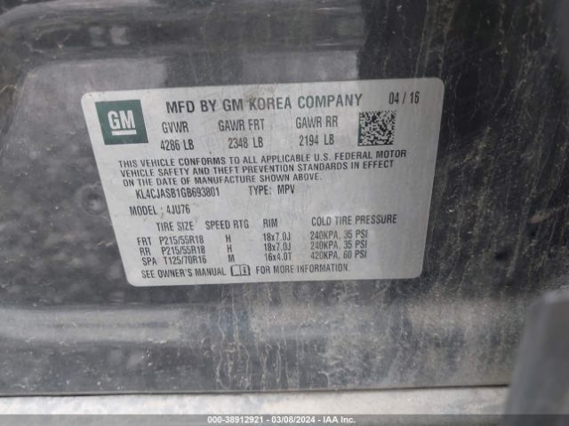 KL4CJASB1GB693801 Buick Encore