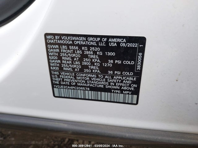 1V2JE2CA4PC206578 Volkswagen Atlas Cross Sport 3.6l V6 Se W/technology