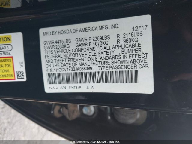 1HGCV1F32JA068089 Honda Accord Sport