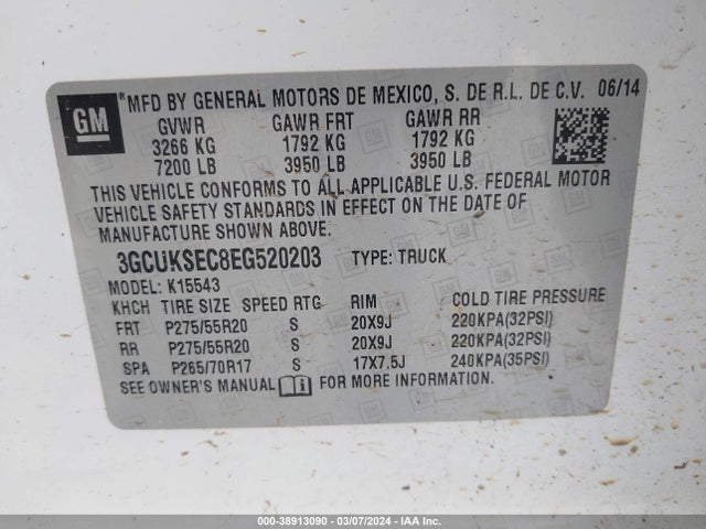 Chevrolet Silverado 1500 1lz 2014 3GCUKSEC8EG520203 Image 9