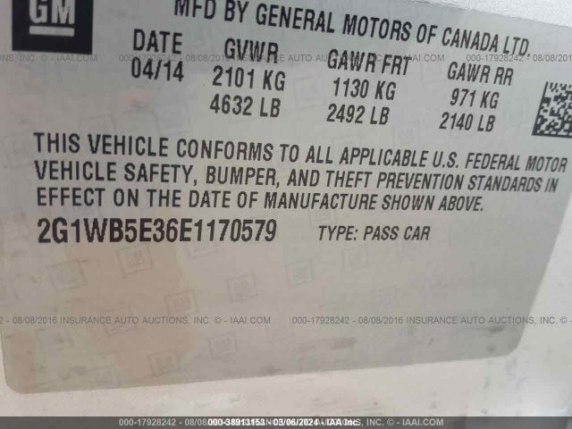 Chevrolet Impala Limited Lt 2014 2G1WB5E36E1170579 Image 9