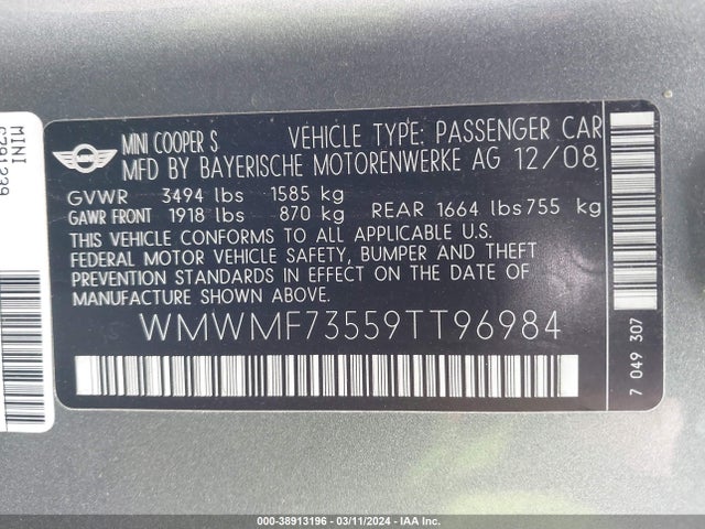 2009 MINI COOPER S WMWMF73559TT96984 Photo 8