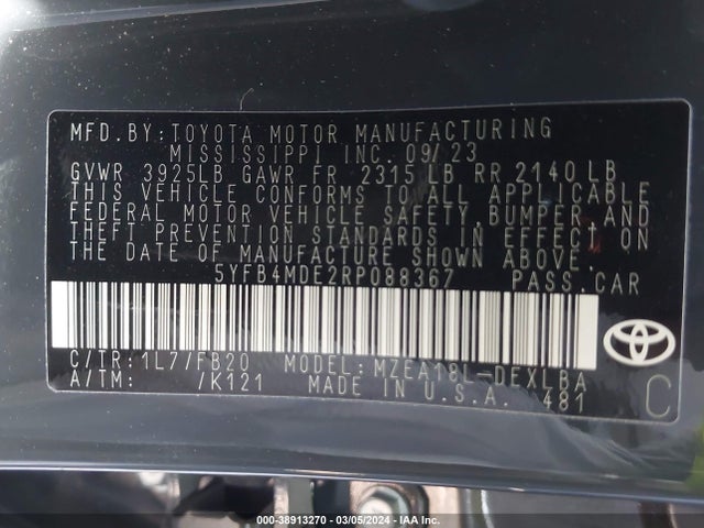 Toyota COROLLA LE 2024 5YFB4MDE2RP088367 Image 9