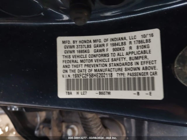 Honda Civic Lx 2017 19XFC2F58HE202118 Image 9