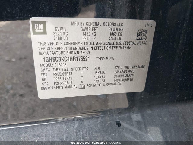 Chevrolet Tahoe Lt 2017 1GNSCBKC4HR176521 Image 9