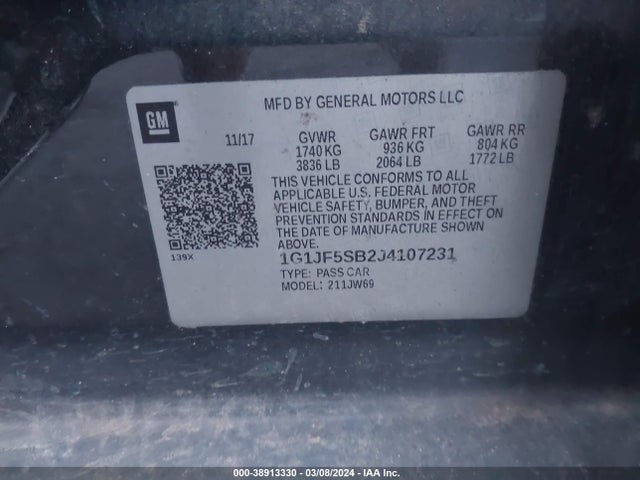 Chevrolet Sonic Premier Auto 2018 1G1JF5SB2J4107231 Image 9