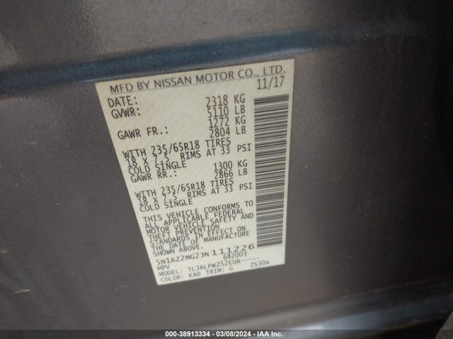Nissan MURANO S 2018 5N1AZ2MG2JN111226 Image 9