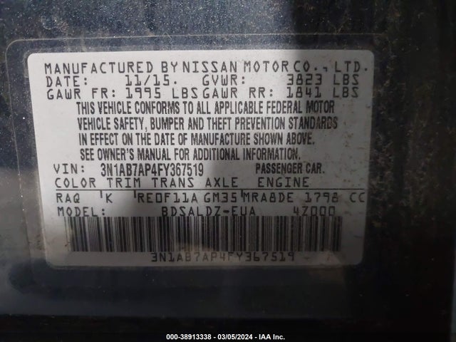 Nissan SENTRA SV 2015 3N1AB7AP4FY367519 Image 9