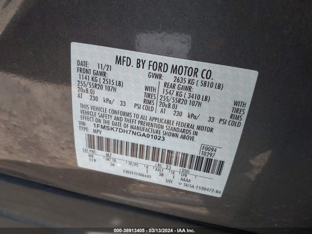 Ford EXPLORER XLT 2022 1FMSK7DH7NGA01023 Image 9