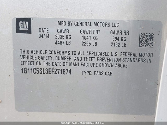 Chevrolet MALIBU 1LT 2014 1G11C5SL3EF271874 Image 9