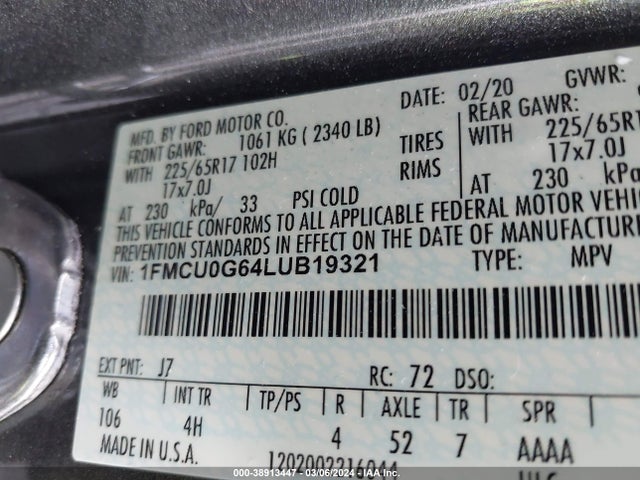 Ford ESCAPE SE 2020 1FMCU0G64LUB19321 Image 9