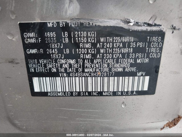 Subaru Outback 2.5i Limited 2017 4S4BSANC9H3328177 Image 9