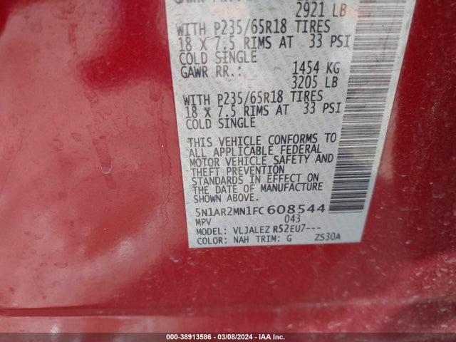 Nissan Pathfinder Sv 2015 5N1AR2MN1FC608544 Image 9