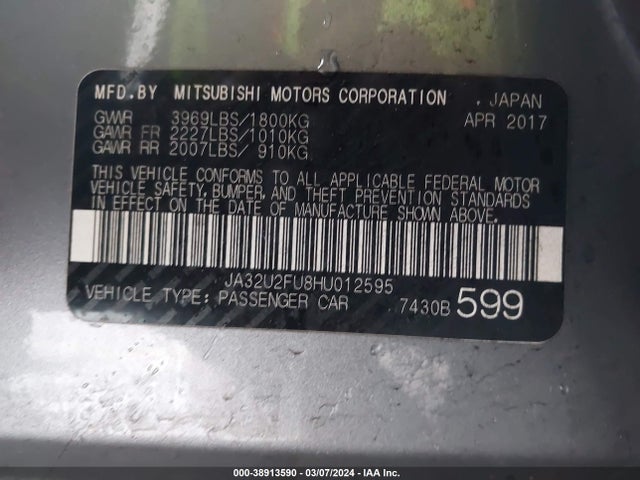 JA32U2FU8HU012595 Mitsubishi LANCER ES