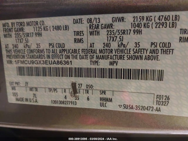 Ford ESCAPE SE 2014 1FMCU9GX3EUA86361 Image 9