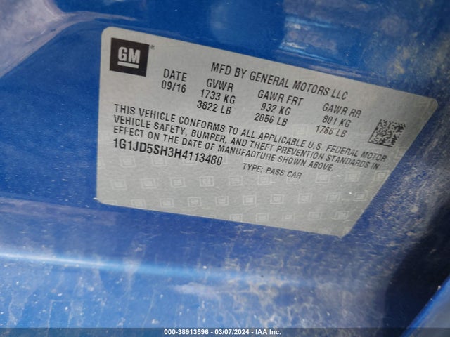 Chevrolet Sonic Lt Auto 2017 1G1JD5SH3H4113480 Image 9