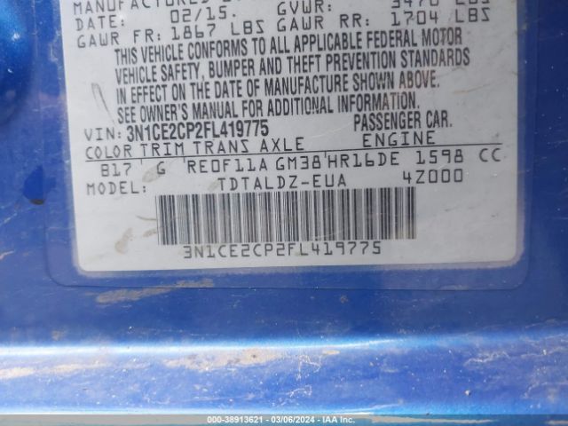 3N1CE2CP2FL419775 Nissan Versa Note S (sr)/s Plus/sl/sr/sv