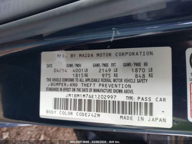 JM1BM1M76E1202997 Mazda Mazda3 I Grand Touring