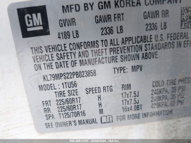 KL79MPS22PB023858 Chevrolet Trailblazer Fwd Lt