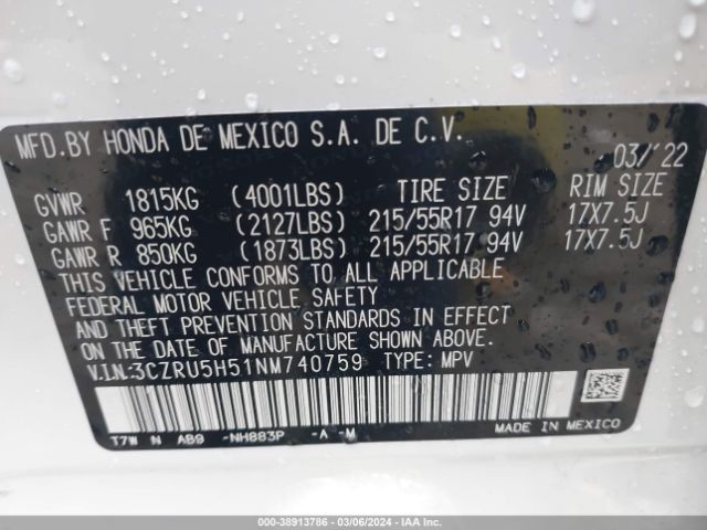 3CZRU5H51NM740759 Honda Hr-v 2wd Ex