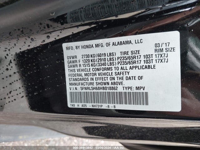 Honda Odyssey Ex-l 2017 5FNRL5H68HB018862 Image 9