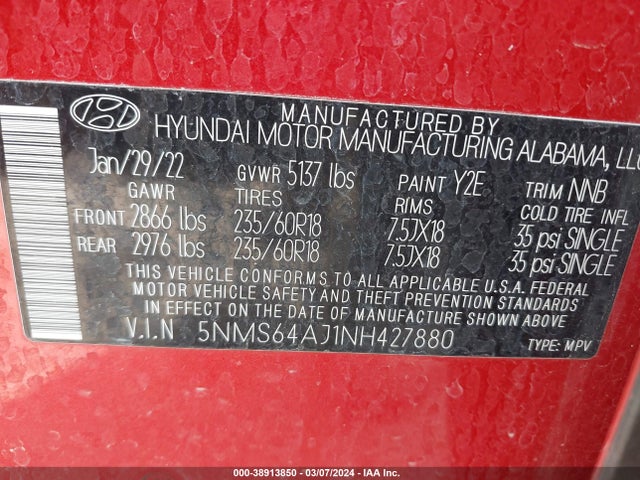 Hyundai Santa Fe Sel 2022 5NMS64AJ1NH427880 Image 9
