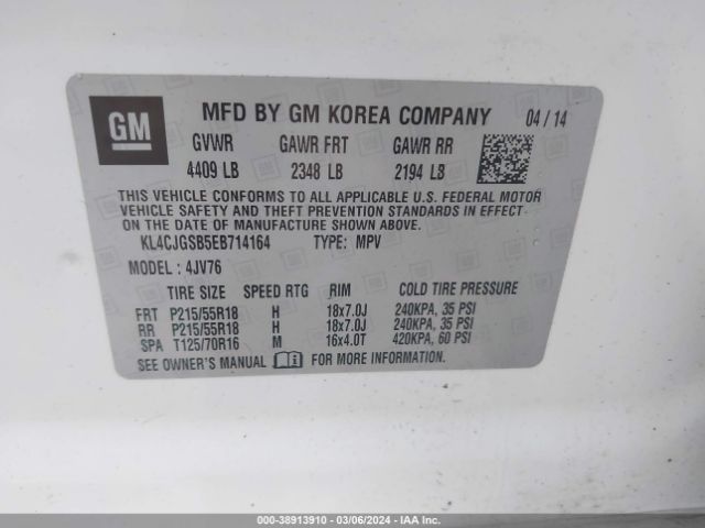KL4CJGSB5EB714164 Buick Encore Leather